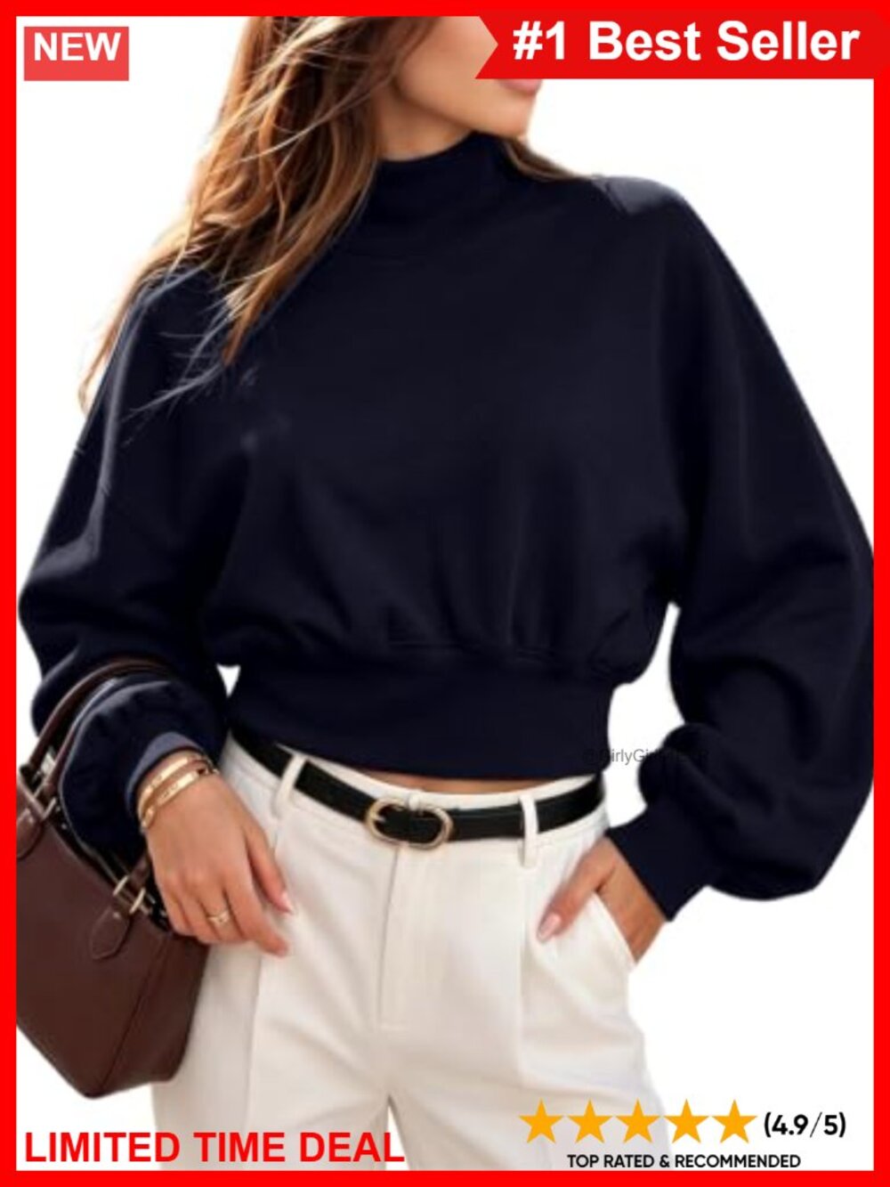 Cropped Mock Neck Sweatshirt Modal Blend Oversized Fit Pullover